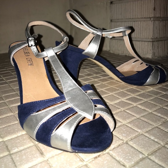 Dark blue suede and silver leather retro heels Chelsea Crew  Pasha - Picture 2 of 8